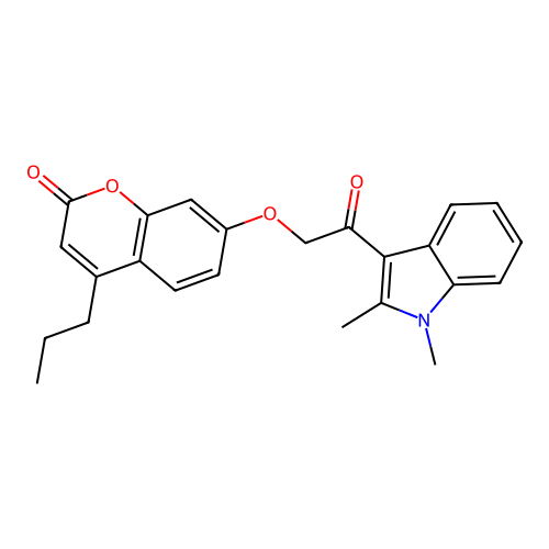 7-(2-(1,2-dimethyl-1H-indol-3-yl)-2-oxoethoxy)-4-propyl-2H-chromen-2-one structure