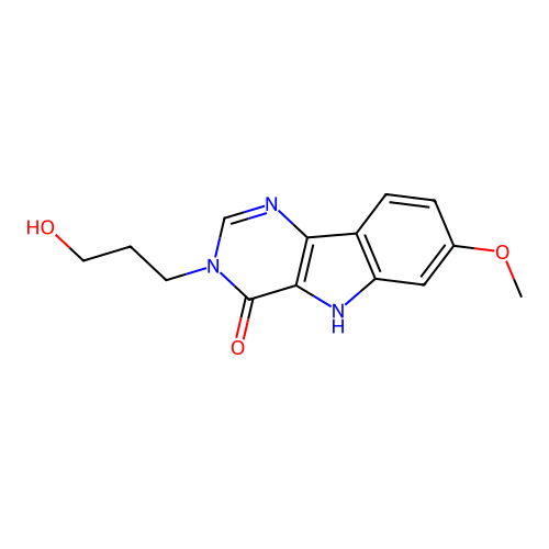 3-(3-hydroxypropyl)-7-methoxy-3H-pyrimido[5,4-b]indol-4(5H)-one structure