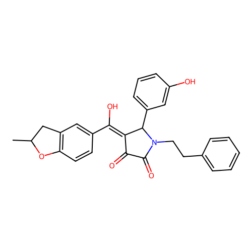 3-hydroxy-5-(3-hydroxyphenyl)-4-(2-methyl-2,3-dihydro-1-benzofuran-5-carbonyl)-1-(2-phenylethyl)-2,5-dihydro-1H-pyrrol-2-one structure