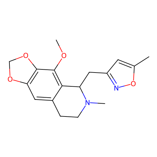 4-methoxy-6-methyl-5-((5-methylisoxazol-3-yl)methyl)-5,6,7,8-tetrahydro-[1,3]dioxolo[4,5-g]isoquinoline structure