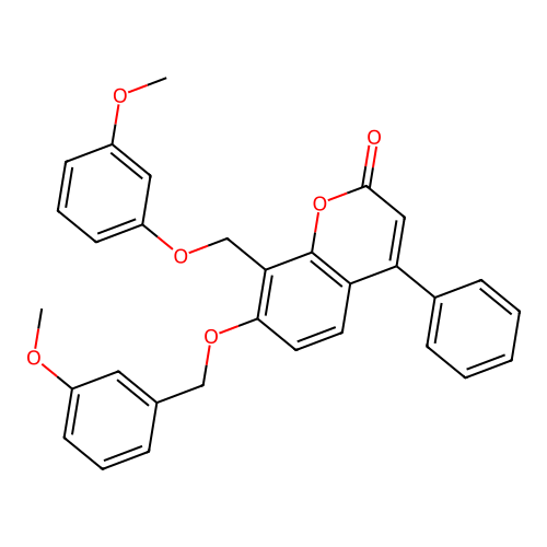 7-((3-methoxybenzyl)oxy)-8-((3-methoxyphenoxy)methyl)-4-phenyl-2H-chromen-2-one structure