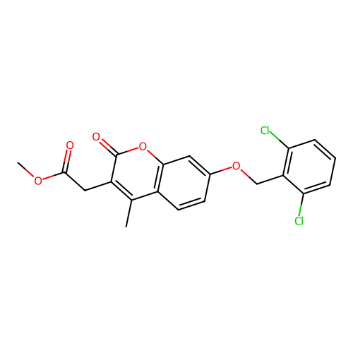 methyl {7-[(2,6-dichlorobenzyl)oxy]-4-methyl-2-oxo-2H-chromen-3-yl}acetate structure