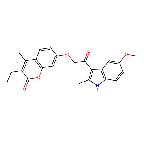3-ethyl-7-(2-(5-methoxy-1,2-dimethyl-1H-indol-3-yl)-2-oxoethoxy)-4-methyl-2H-chromen-2-one structure