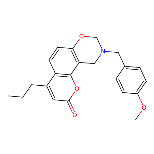 9-(4-methoxybenzyl)-4-propyl-9,10-dihydro-2H,8H-chromeno[8,7-e][1,3]oxazin-2-one structure