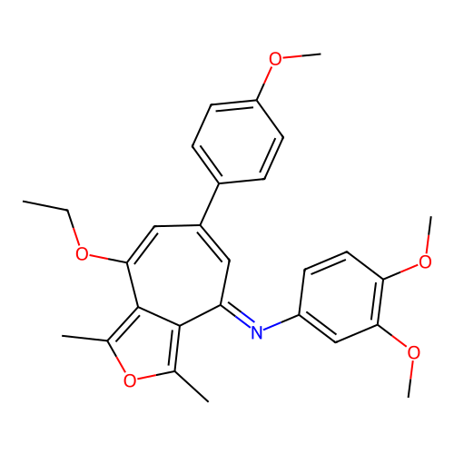(E)-N-(8-ethoxy-6-(4-methoxyphenyl)-1,3-dimethyl-4H-cyclohepta[c]furan-4-ylidene)-3,4-dimethoxyaniline structure