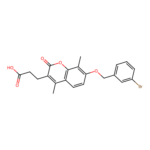 3-{7-[(3-bromobenzyl)oxy]-4,8-dimethyl-2-oxo-2H-chromen-3-yl}propanoic acid structure