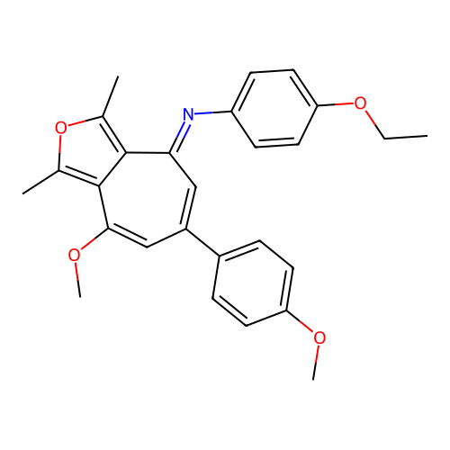 (E)-4-ethoxy-N-(8-methoxy-6-(4-methoxyphenyl)-1,3-dimethyl-4H-cyclohepta[c]furan-4-ylidene)aniline structure