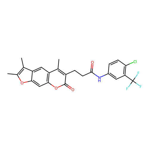 N-(4-chloro-3-(trifluoromethyl)phenyl)-3-(2,3,5-trimethyl-7-oxo-7H-furo[3,2-g]chromen-6-yl)propanamide structure