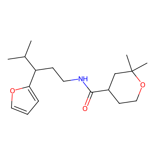 N-(3-(furan-2-yl)-4-methylpentyl)-2,2-dimethyltetrahydro-2H-pyran-4-carboxamide structure