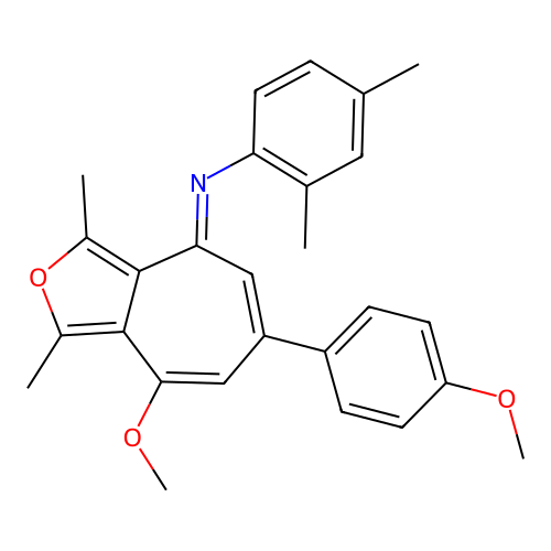 (E)-N-(8-methoxy-6-(4-methoxyphenyl)-1,3-dimethyl-4H-cyclohepta[c]furan-4-ylidene)-2,4-dimethylaniline structure