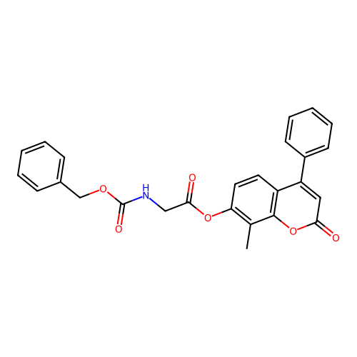 8-methyl-2-oxo-4-phenyl-2H-chromen-7-yl 2-(((benzyloxy)carbonyl)amino)acetate structure