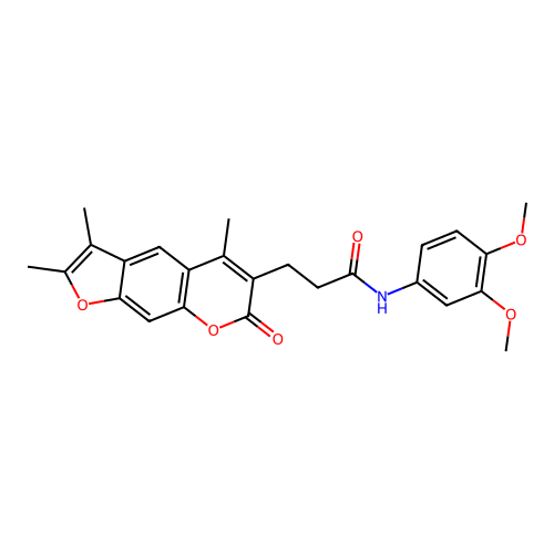 N-(3,4-dimethoxyphenyl)-3-(2,3,5-trimethyl-7-oxo-7H-furo[3,2-g]chromen-6-yl)propanamide structure