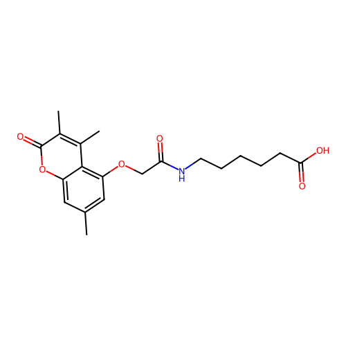 6-(2-((3,4,7-trimethyl-2-oxo-2H-chromen-5-yl)oxy)acetamido)hexanoic acid structure