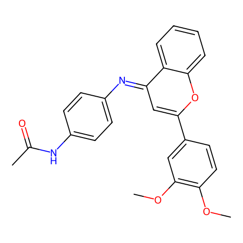 (E)-N-(4-((2-(3,4-dimethoxyphenyl)-4H-chromen-4-ylidene)amino)phenyl)acetamide structure