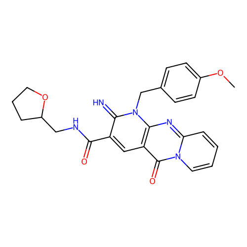 2-azanylidene-1-[(4-methoxyphenyl)methyl]-5-oxidanylidene-N-(oxolan-2-ylmethyl)dipyrido[1,2-d:3'',4''-f]pyrimidine-3-carboxamide structure
