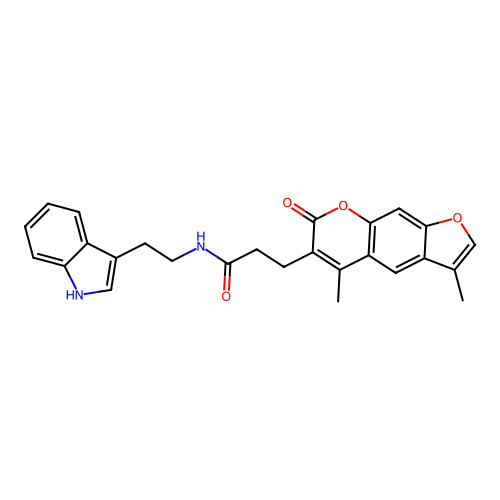 N-(2-(1H-indol-3-yl)ethyl)-3-(3,5-dimethyl-7-oxo-7H-furo[3,2-g]chromen-6-yl)propanamide structure