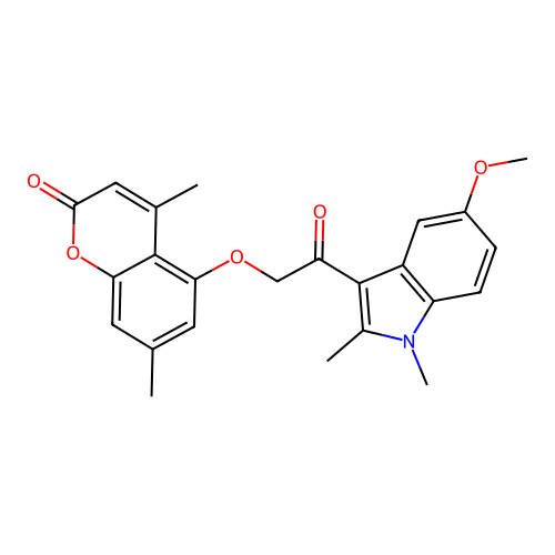5-(2-(5-methoxy-1,2-dimethyl-1H-indol-3-yl)-2-oxoethoxy)-4,7-dimethyl-2H-chromen-2-one structure