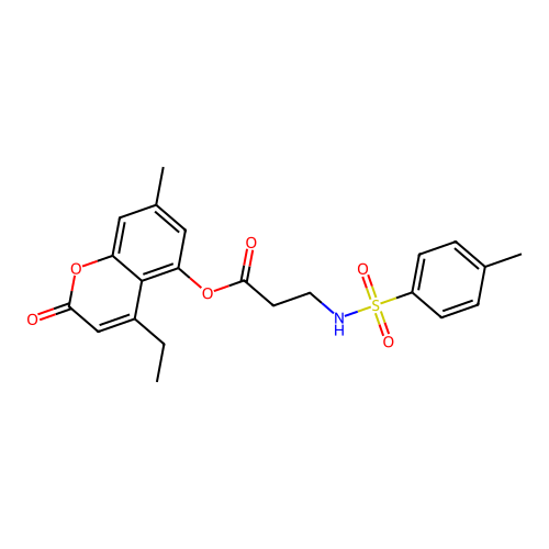 4-ethyl-7-methyl-2-oxo-2H-chromen-5-yl 3-(4-methylphenylsulfonamido)propanoate structure