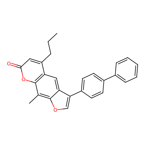 3-(4-biphenylyl)-9-methyl-5-propyl-7H-furo[3,2-g]chromen-7-one structure