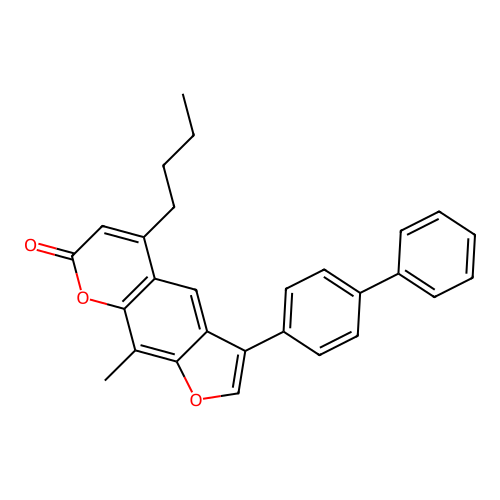 3-(4-biphenylyl)-5-butyl-9-methyl-7H-furo[3,2-g]chromen-7-one structure