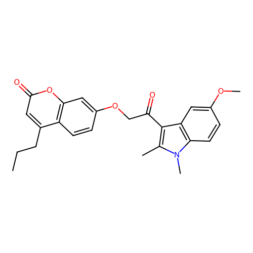 7-(2-(5-methoxy-1,2-dimethyl-1H-indol-3-yl)-2-oxoethoxy)-4-propyl-2H-chromen-2-one structure