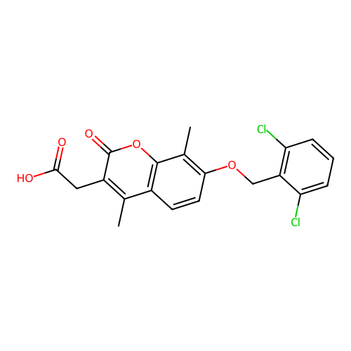 2-[7-[(2,6-Dichlorophenyl)methoxy]-4,8-dimethyl-2-oxochromen-3-yl]acetic acid structure