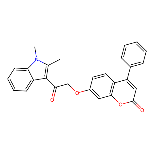 7-(2-(1,2-dimethyl-1H-indol-3-yl)-2-oxoethoxy)-4-phenyl-2H-chromen-2-one structure