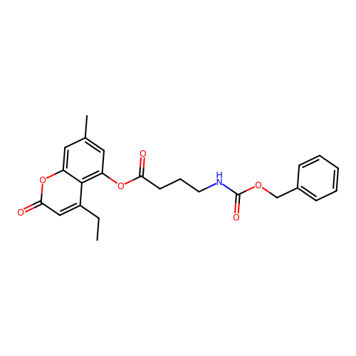 4-ethyl-7-methyl-2-oxo-2H-chromen-5-yl 4-(((benzyloxy)carbonyl)amino)butanoate structure