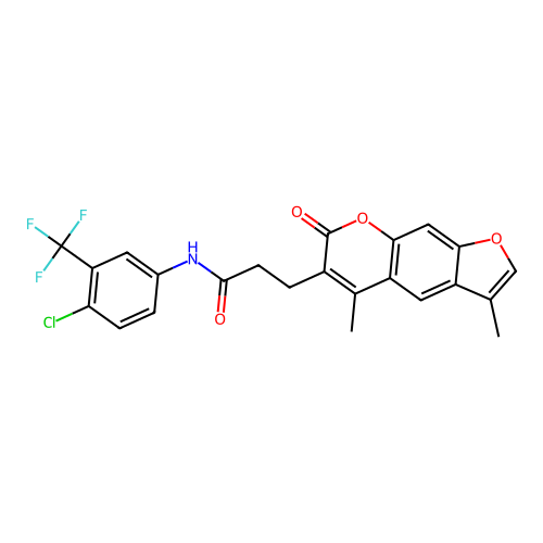 N-(4-chloro-3-(trifluoromethyl)phenyl)-3-(3,5-dimethyl-7-oxo-7H-furo[3,2-g]chromen-6-yl)propanamide structure