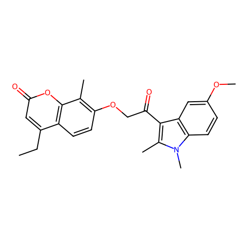 4-ethyl-7-(2-(5-methoxy-1,2-dimethyl-1H-indol-3-yl)-2-oxoethoxy)-8-methyl-2H-chromen-2-one structure