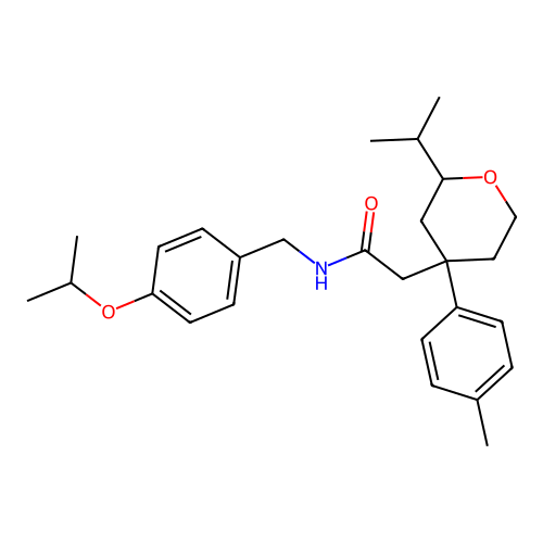 Tetrahydro-N-[[4-(1-methylethoxy)phenyl]methyl]-2-(1-methylethyl)-4-(4-methylphenyl)-2H-pyran-4-acetamide structure