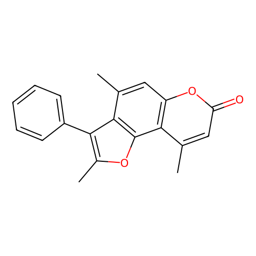 2,4,9-trimethyl-3-phenyl-7H-furo[2,3-f]chromen-7-one structure