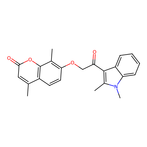 7-(2-(1,2-dimethyl-1H-indol-3-yl)-2-oxoethoxy)-4,8-dimethyl-2H-chromen-2-one structure