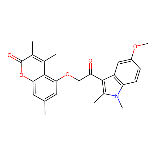 5-(2-(5-methoxy-1,2-dimethyl-1H-indol-3-yl)-2-oxoethoxy)-3,4,7-trimethyl-2H-chromen-2-one structure