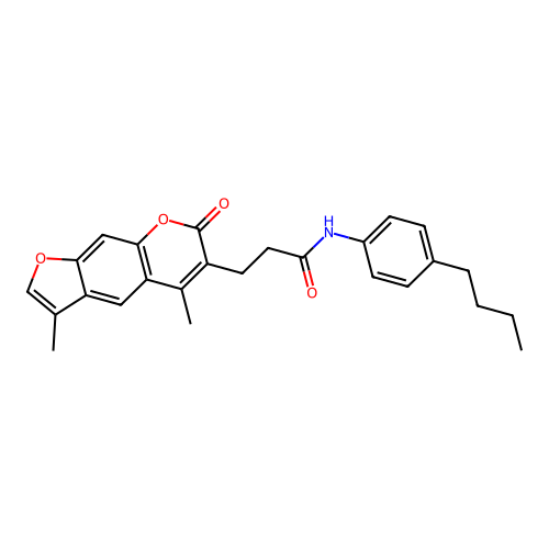 N-(4-butylphenyl)-3-(3,5-dimethyl-7-oxo-7H-furo[3,2-g]chromen-6-yl)propanamide structure