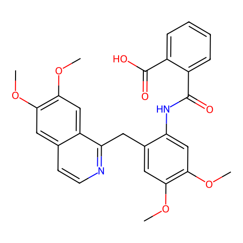 2-((2-((6,7-dimethoxyisoquinolin-1-yl)methyl)-4,5-dimethoxyphenyl)carbamoyl)benzoic acid structure