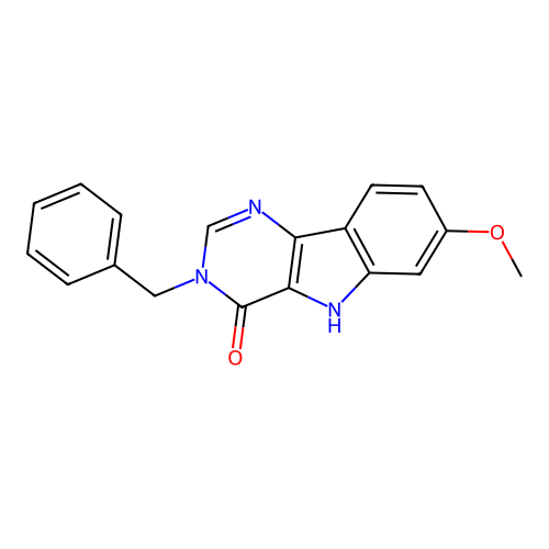 3-benzyl-7-methoxy-3H-pyrimido[5,4-b]indol-4(5H)-one structure
