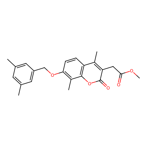 methyl {7-[(3,5-dimethylbenzyl)oxy]-4,8-dimethyl-2-oxo-2H-chromen-3-yl}acetate structure