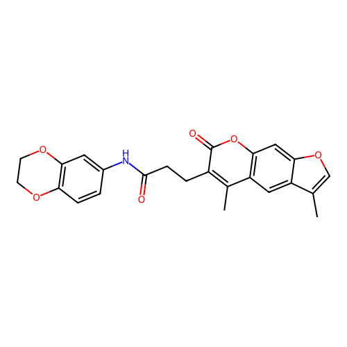 N-(2,3-dihydrobenzo[b][1,4]dioxin-6-yl)-3-(3,5-dimethyl-7-oxo-7H-furo[3,2-g]chromen-6-yl)propanamide structure
