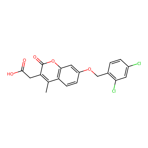 2-[7-[(2,4-Dichlorophenyl)methoxy]-4-methyl-2-oxochromen-3-yl]acetic acid structure