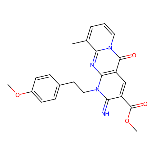 methyl 2-imino-1-(4-methoxyphenethyl)-10-methyl-5-oxo-1,5-dihydro-2H-dipyrido[1,2-a:2,3-d]pyrimidine-3-carboxylate structure