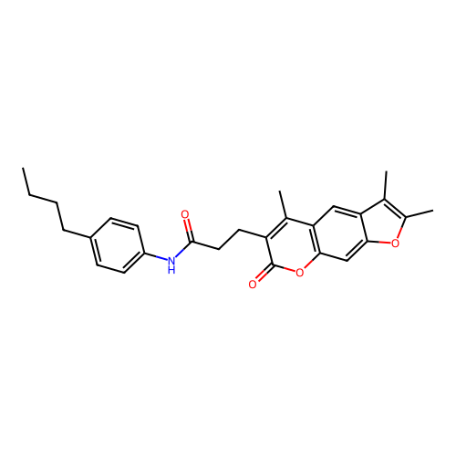 N-(4-butylphenyl)-3-(2,3,5-trimethyl-7-oxo-7H-furo[3,2-g]chromen-6-yl)propanamide structure