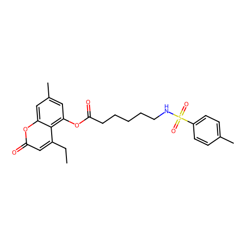 4-ethyl-7-methyl-2-oxo-2H-chromen-5-yl 6-(4-methylphenylsulfonamido)hexanoate structure
