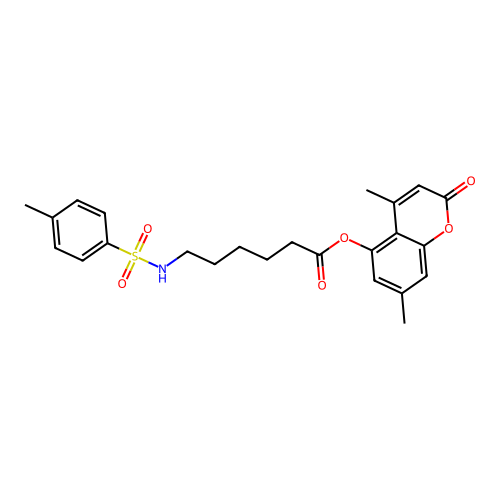 4,7-dimethyl-2-oxo-2H-chromen-5-yl 6-(4-methylphenylsulfonamido)hexanoate structure