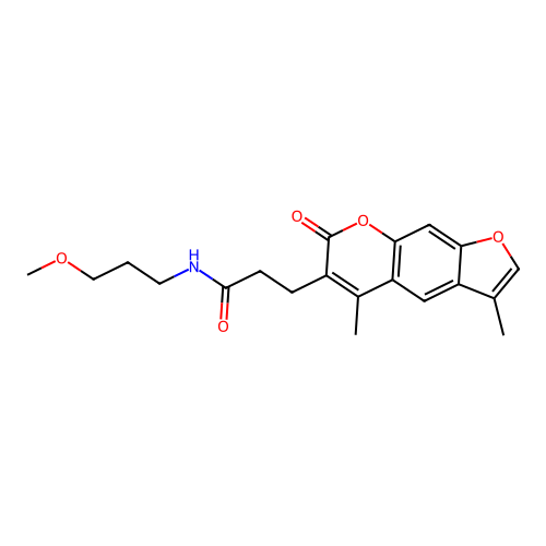 3-(3,5-dimethyl-7-oxo-7H-furo[3,2-g]chromen-6-yl)-N-(3-methoxypropyl)propanamide structure