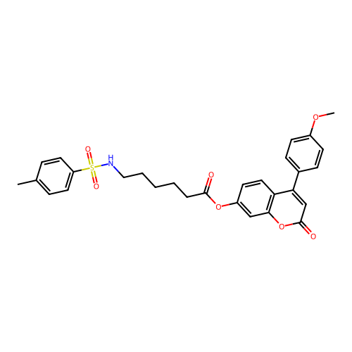 4-(4-methoxyphenyl)-2-oxo-2H-chromen-7-yl 6-(4-methylphenylsulfonamido)hexanoate structure