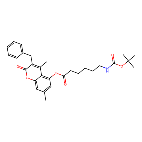 3-benzyl-4,7-dimethyl-2-oxo-2H-chromen-5-yl 6-((tert-butoxycarbonyl)amino)hexanoate structure