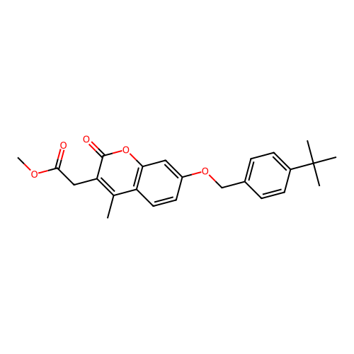 methyl {7-[(4-tert-butylbenzyl)oxy]-4-methyl-2-oxo-2H-chromen-3-yl}acetate structure