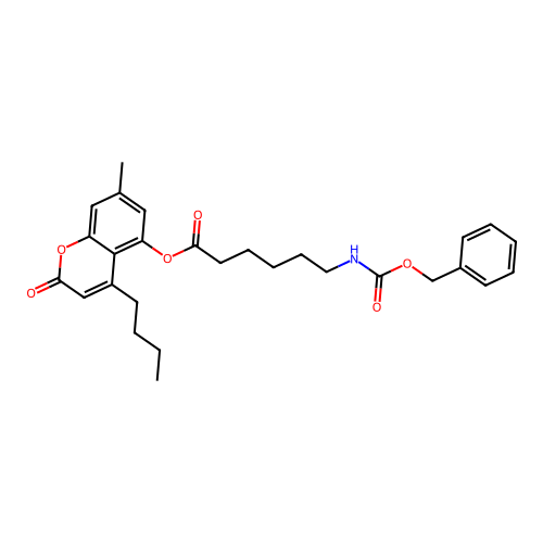4-butyl-7-methyl-2-oxo-2H-chromen-5-yl 6-(((benzyloxy)carbonyl)amino)hexanoate structure