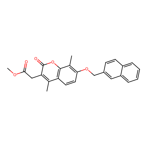 methyl 2-[4,8-dimethyl-7-(2-naphthylmethoxy)-2-oxo-2H-chromen-3-yl]acetate structure